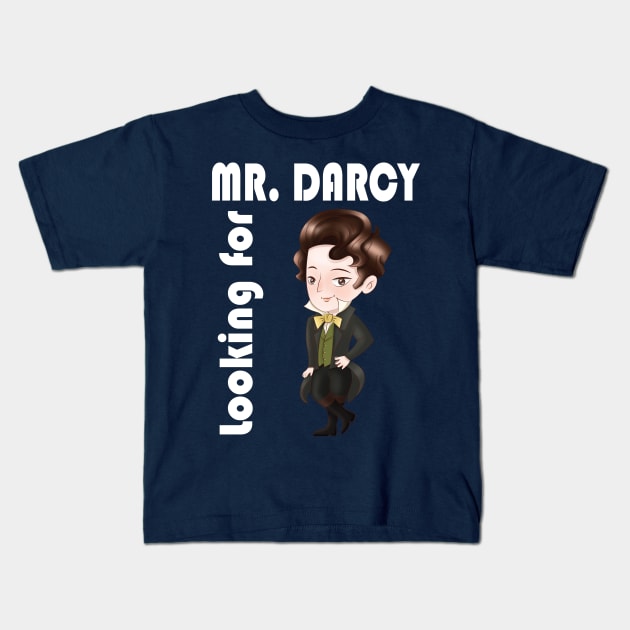Looking for Mr. Darcy - Jane Austen Pride and Prejudice Kids T-Shirt by papillon